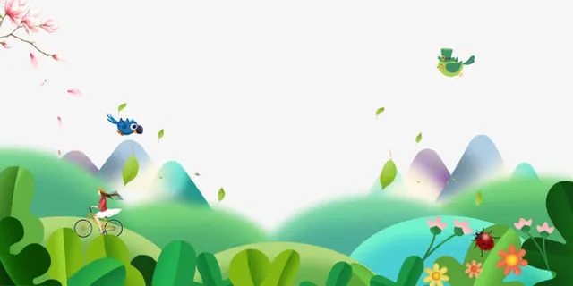 绿色清新卡通创意春季海报背景