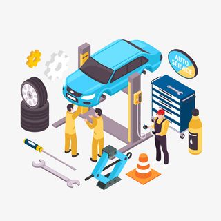 卡通修汽车人物矢量图免抠