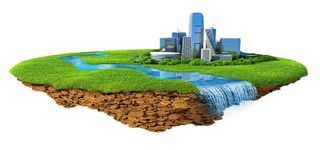 创意城市建筑草地海报背景高清