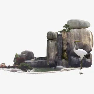 假山和丹顶鹤免抠背景摄影风景元素