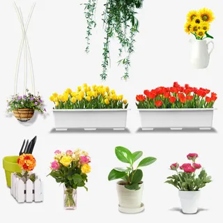 吊篮鲜花花瓶柳树免抠