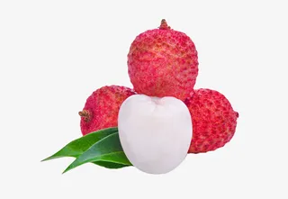 红色剥开带叶子的新鲜荔枝实物免抠