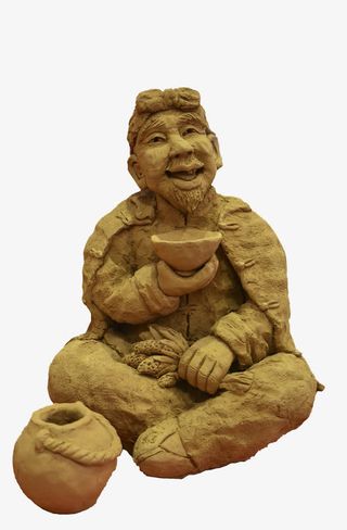 泥塑喝酒的老人免抠