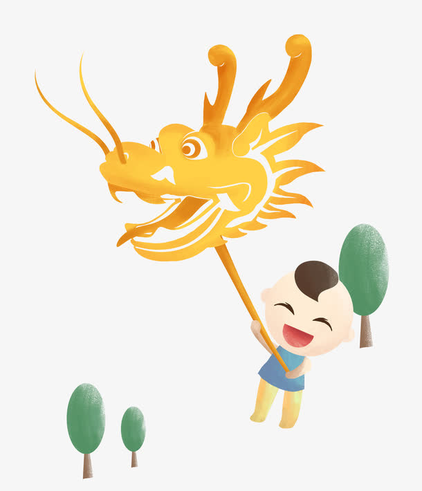 拿着龙头的孩子免抠