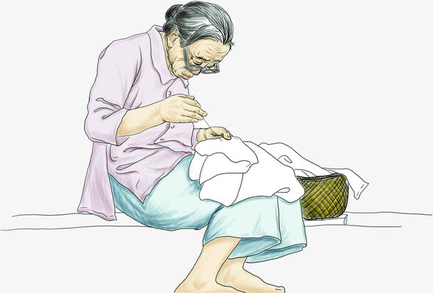 手绘缝补母亲人物免抠