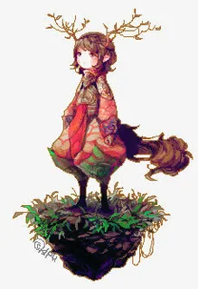 鸟窝小女孩树枝免抠