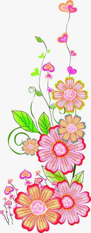粉色爱心缤纷春天花朵免抠