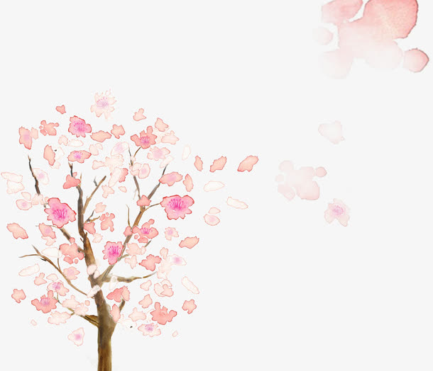 手绘开花的树免抠