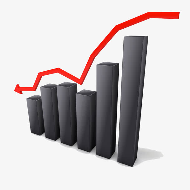 黑色柱形图和红色箭头图片免抠