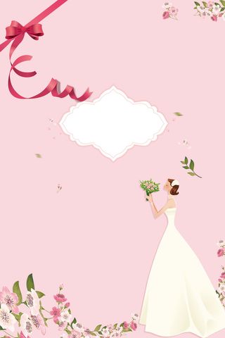 粉色手绘女生节穿婚纱的少女背景高清