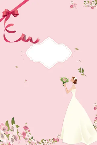 粉色手绘女生节穿婚纱的少女背景高清