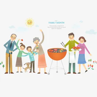 手绘卡通踏青郊游家庭户外野餐设免抠