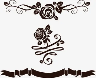 手绘黑色玫瑰丝带免抠
