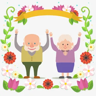 矢量扁平老年夫妇插画免抠