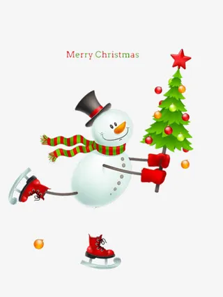 拿着圣诞树的雪人免抠