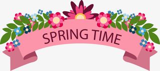 春天时光粉色条幅免抠