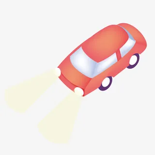 开车灯的红色汽车免抠