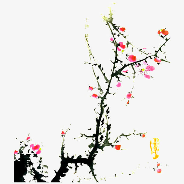 水墨桃花水墨画免抠