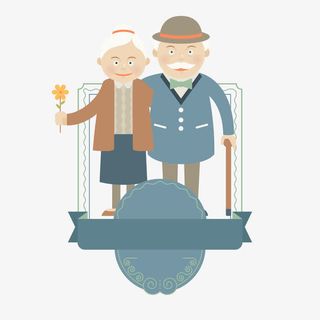 卡通老夫妇节日贺卡矢量图免抠