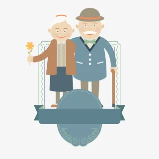 卡通老夫妇节日贺卡矢量图免抠