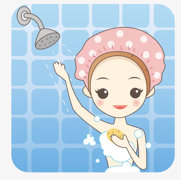 卡通洗澡女孩免抠