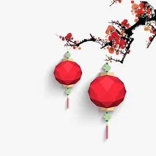 红色梅花红色灯笼免抠