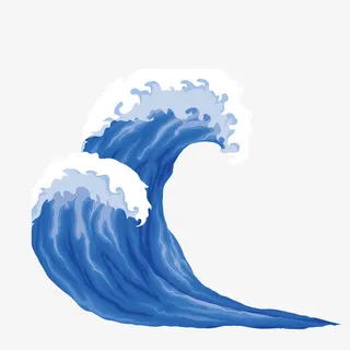 矢量深蓝色彩绘潮水海潮免抠