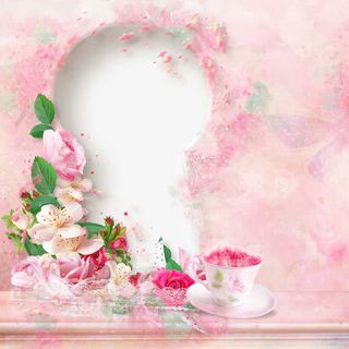 花叶杯具装饰相框免抠