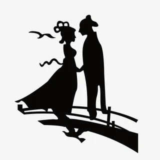 七夕牛郎织女鹊桥相会剪影免抠