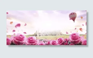 景深效果天空环境选人热气球玫瑰花免抠