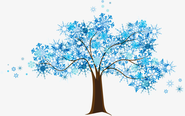 蓝色一树雪花免抠