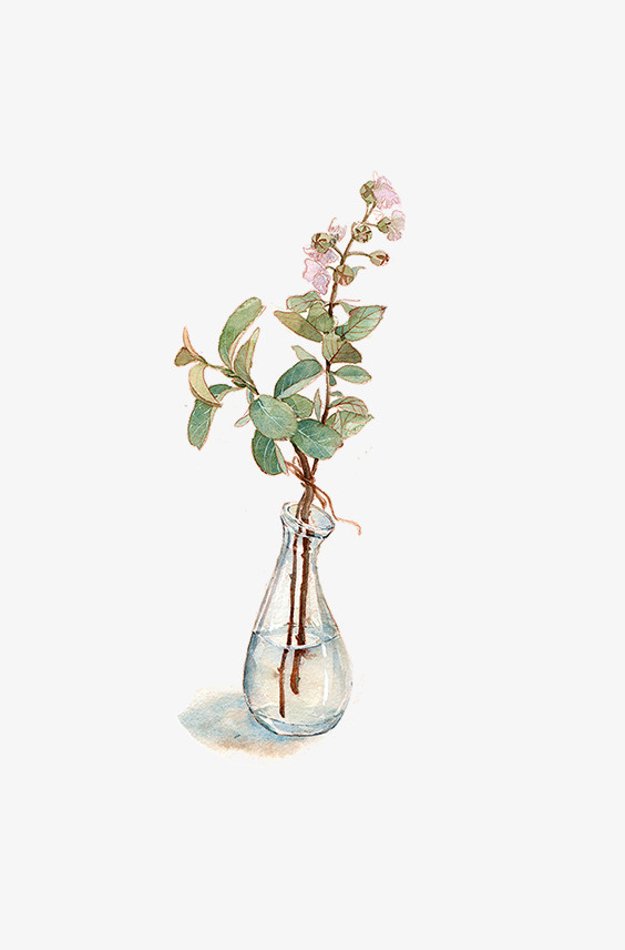 手绘玻璃花瓶瓶和花免抠