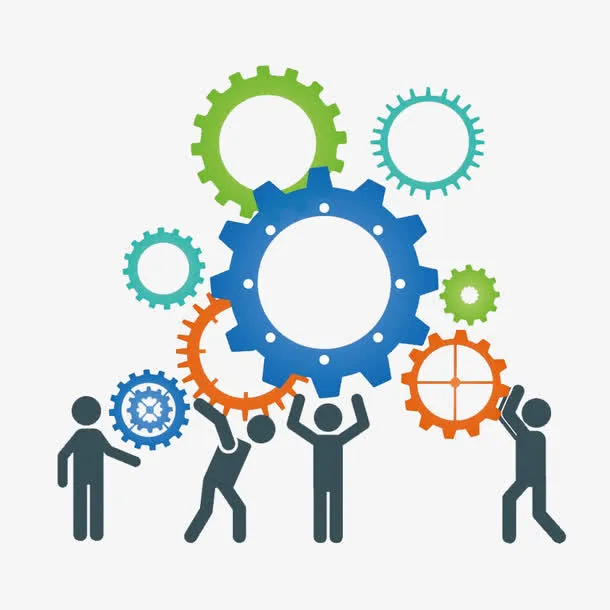 商务人员与齿轮PPT装饰图案免抠