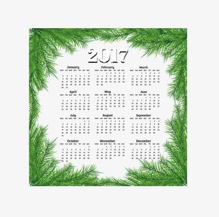 矢量2017年树枝边框年历免抠