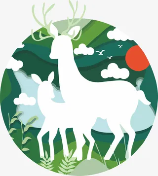 国潮复古灵鹿免抠