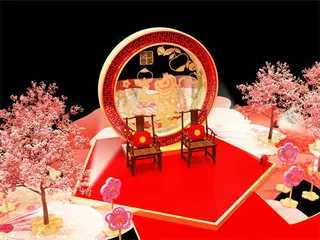 红色古典艺术场景免抠