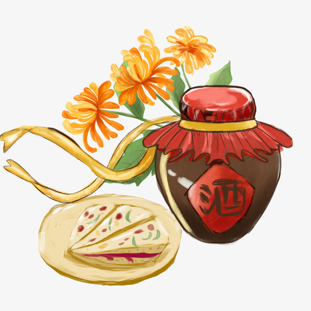 重阳节重阳糕点重阳酒和菊花免抠