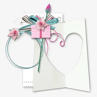 剪纸心形 礼物盒子 剪纸花png素材免抠