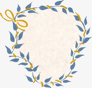 复古艺术蓝色花叶纹边框免抠