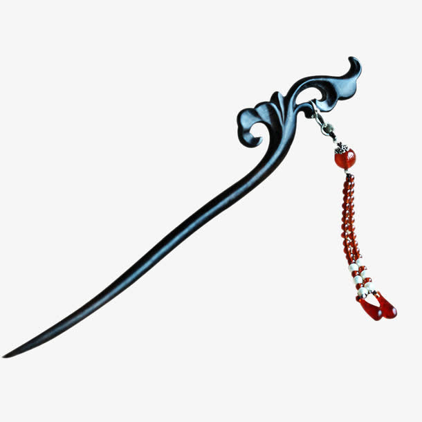 手工古典黑檀木簪子步摇流苏免抠