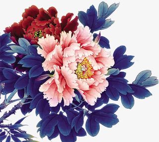 墨绿叶片里的牡丹花中秋免抠