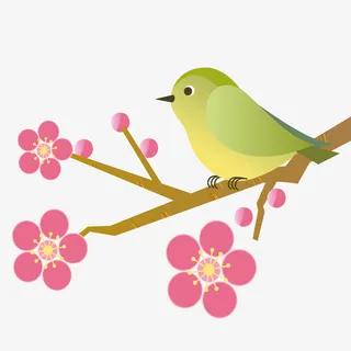 手绘卡通梅花小鸟免抠