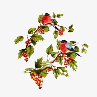 卡通花朵树枝植物矢量图免抠