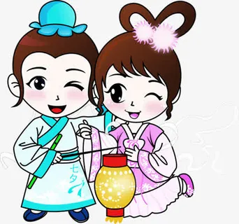 七夕牛郎织女卡通图免抠