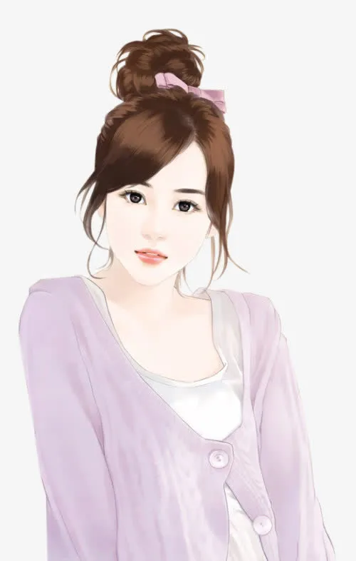 丸子头手绘美少女免抠