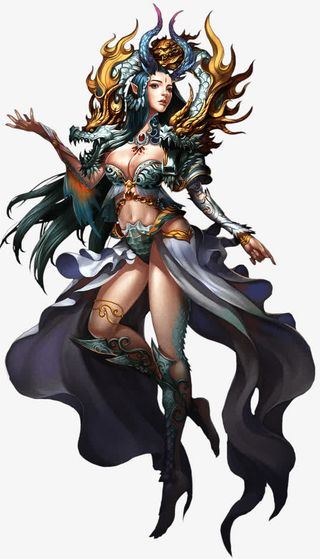 手绘龙袍女子免抠