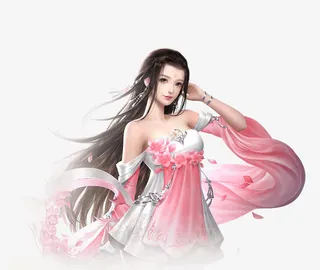 矢量图卡通长发飘带游戏人物女免抠