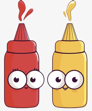 红黄色塑料瓶子番茄酱包装射出番免抠
