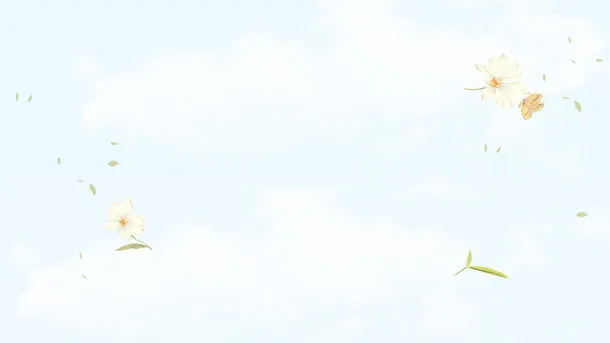 淡蓝白云白花漂浮背景