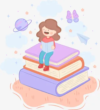 坐在书上看书的小孩免抠